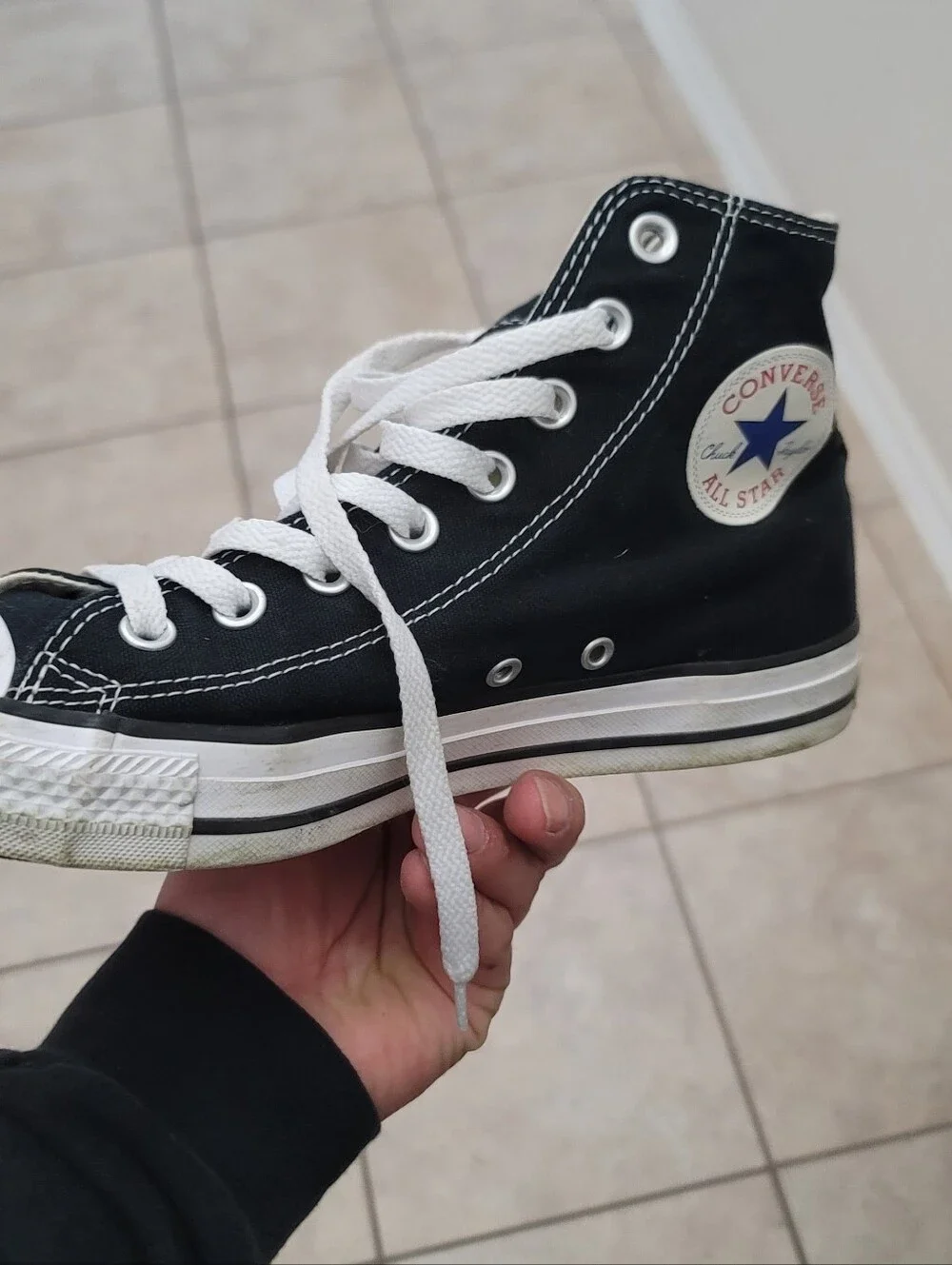 Classic Black Canvas High-Top Sneaker with White Toe - Picture 8 of 9
